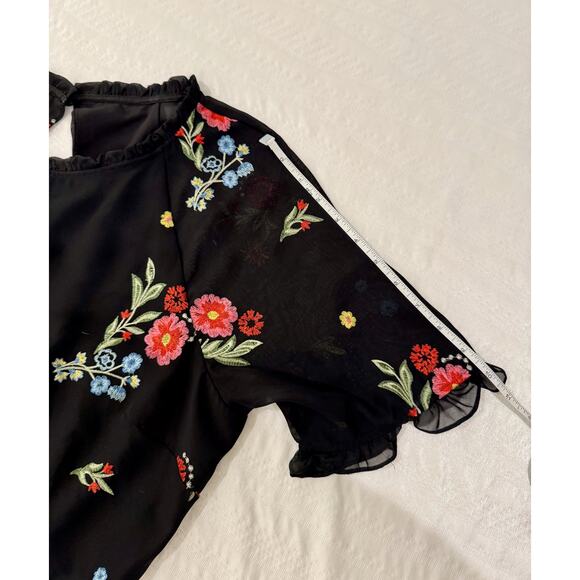 Kensie Black Dress Women's 16 Plus Size Embroidered Floral Chiffon Date Night - Picture 11 of 16